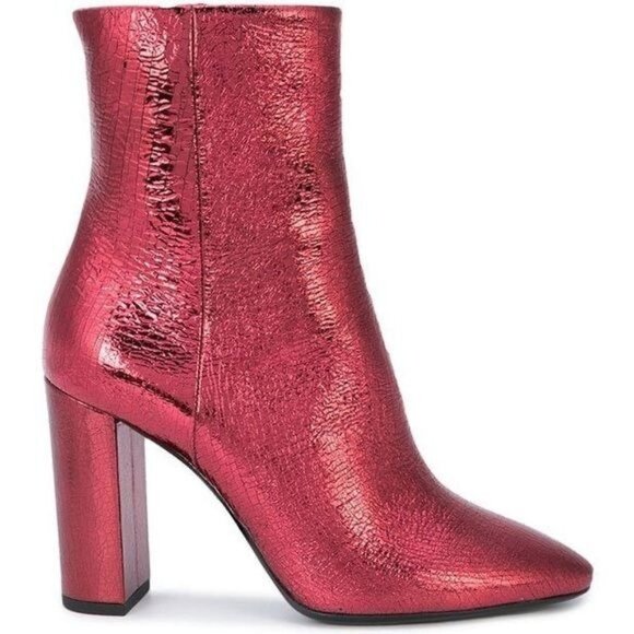 Saint Laurent Paris Lou Crackled Metallic Leather Mid-Heel Bootie - Picture 1 of 8